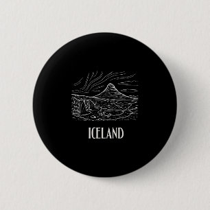 Iceland Retro Art Hiking Aurora Borealis Souvenir  6 Cm Round Badge