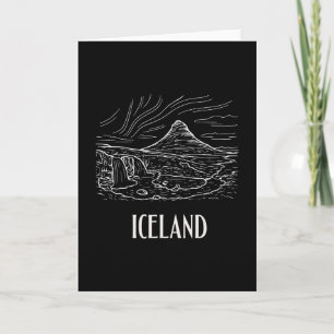 Iceland Retro Art Hiking Aurora Borealis Souvenir Card