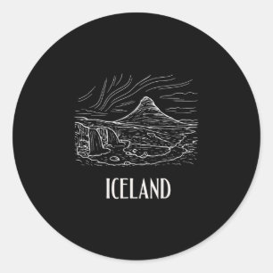 Iceland Retro Art Hiking Aurora Borealis Souvenir Classic Round Sticker