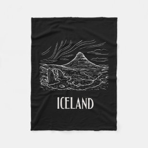 Iceland Retro Art Hiking Aurora Borealis Souvenir  Fleece Blanket