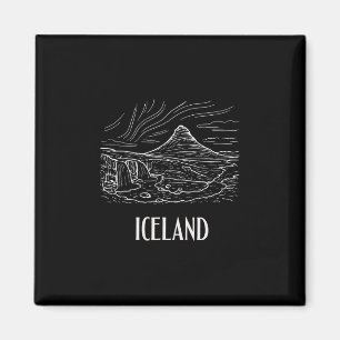 Iceland Retro Art Hiking Aurora Borealis Souvenir  Magnet