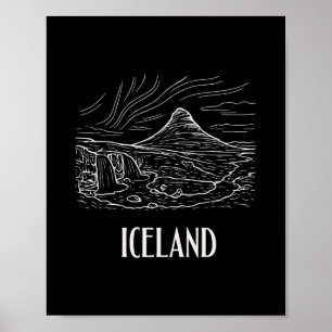 Iceland Retro Art Hiking Aurora Borealis Souvenir Poster