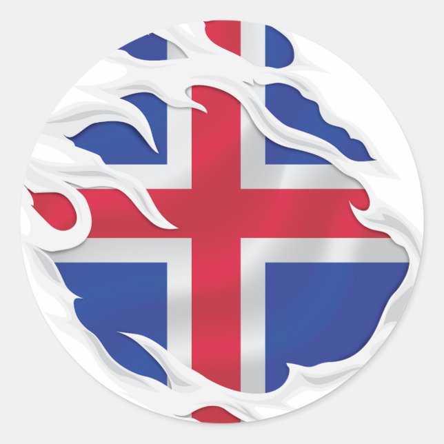 Iceland Ripped Flag Classic Round Sticker (Front)