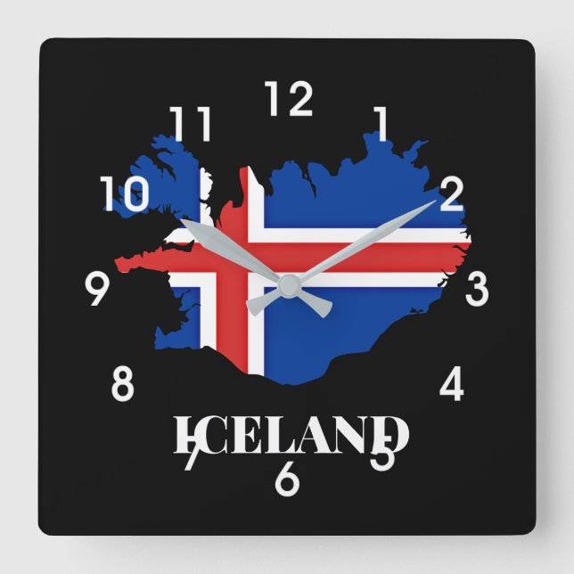 Iceland Silhouette, flag, Square Wall Clock (Front)