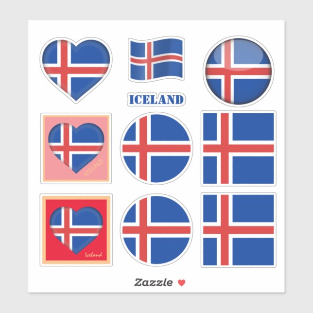 Iceland stickers & Icelandic Flag, Heart /sports (Sheet)