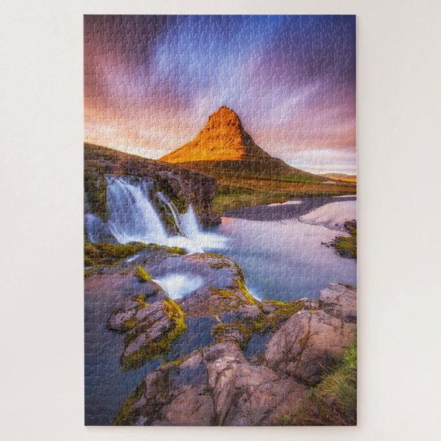 Iceland sunset, beautiful landscape with waterfall jigsaw puzzle (Vertical)