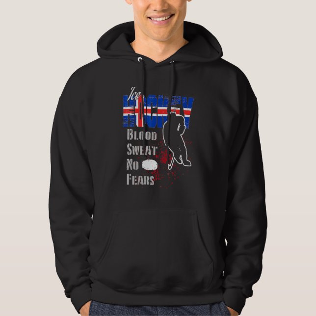 Iceland Supporter Blood Sweat No Fears Ice Hockey Hoodie (Front)