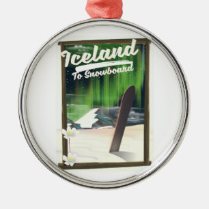 Iceland to Snowboard Metal Ornament