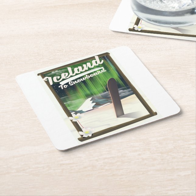 Iceland to Snowboard Square Paper Coaster (Angled)