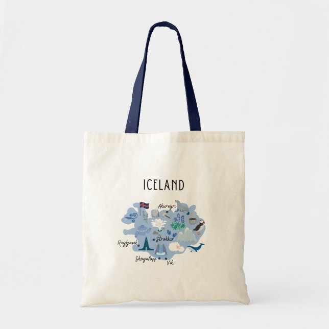 Iceland travel map (two-sided print) tote bag (Front)