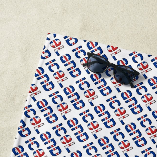Iceland Typography Pattern Flag Colour Elegant Beach Towel (In Situ)