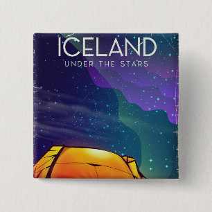 Iceland 'under the stars' vintage travel poster 15 cm square badge