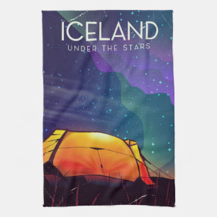 Iceland 'under the stars' vintage travel poster tea towel