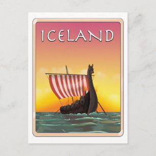 Iceland Viking Travel poster Holiday Postcard