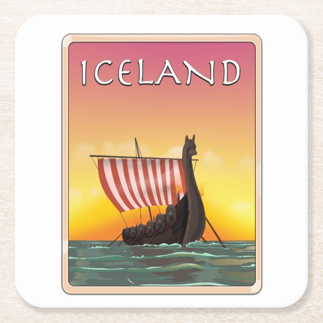 Iceland Viking Travel poster Square Paper Coaster (Front)