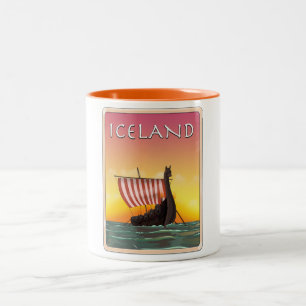 Iceland Viking Travel poster Two-Tone Coffee Mug