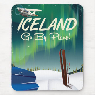 Iceland vintage plane travel poster mouse pad