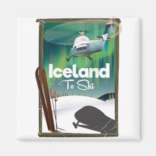 Iceland vintage ski poster magnet