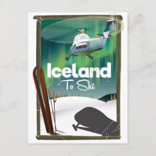 Iceland vintage ski poster postcard
