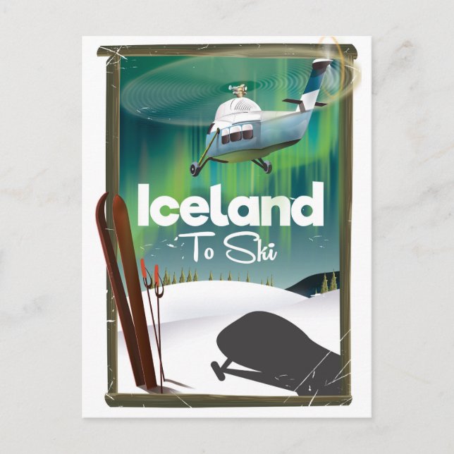 Iceland vintage ski poster postcard (Front)