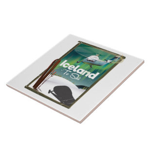 Iceland vintage ski poster tile