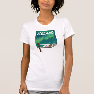 Iceland vintage style ski plane poster T-Shirt