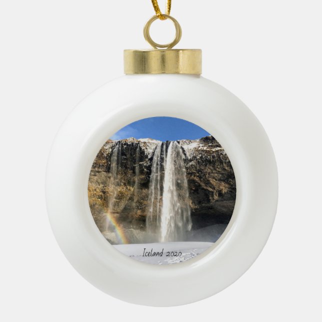 Iceland waterfall - Ceramic Ornament (Front)