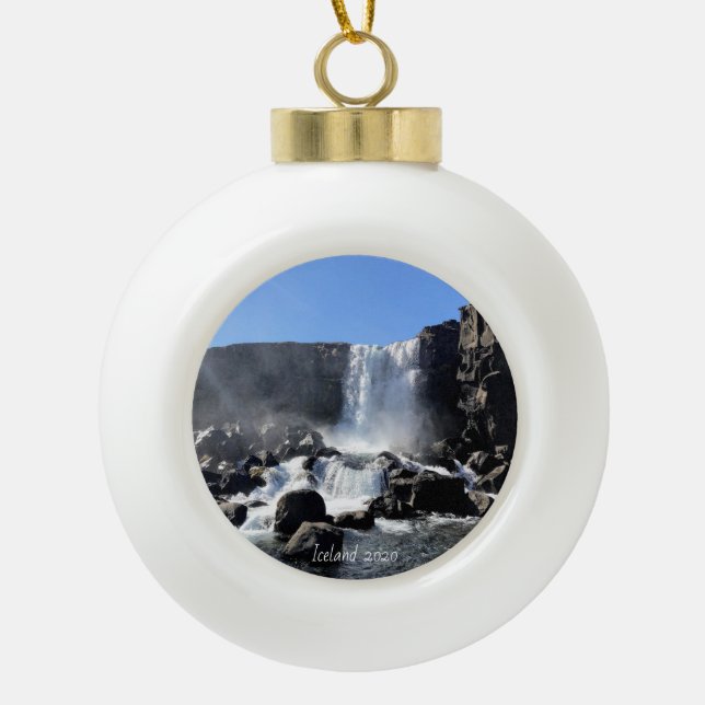 Iceland waterfall - Ceramic Ornament (Front)