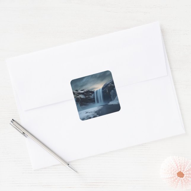 Iceland waterfall landscape square sticker (Envelope)