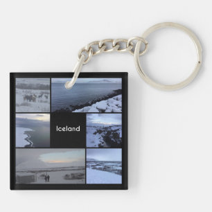 Iceland Winter Landscape Collage Key Ring