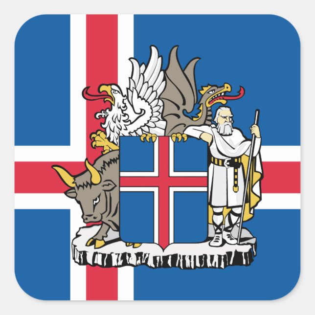 Icelander Flag & Coat of Arms, Flag of Iceland Square Sticker (Front)