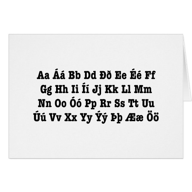 Icelandic Alphabet [Íslenska Stafrófið] Card (Front Horizontal)