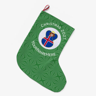 Icelandic Angel Christmas Flag Personalised Large Christmas Stocking