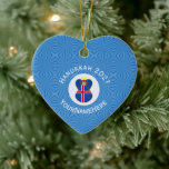 Icelandic Angel Hanukkah Flag Personalised  Ceramic Ornament<br><div class="desc">The flag of Iceland is worn by an angel on this heart shaped ceramic ornament for holiday and Christmas decor. The Christmas Icelandic Angel shows inside a white circle of squiggly squares with a background of green squiggly squares. Personalise with a name. Customise with the year. Or, add your own...</div>
