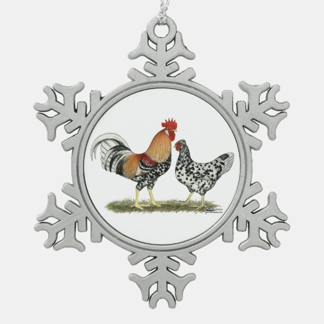 Icelandic Chickens Snowflake Pewter Christmas Ornament (Front)