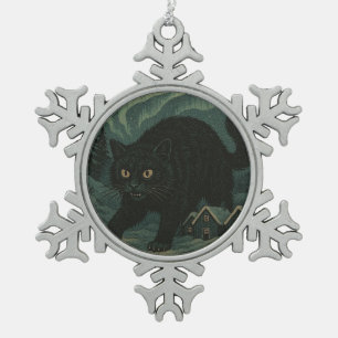 Icelandic Christmas yule Cat  Snowflake Pewter Christmas Ornament