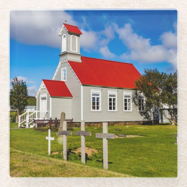 Icelandic Church Glass Coaster (Front)