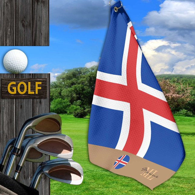 Icelandic flag & Iceland, monogrammed / Golf Towel (Creator Uploaded)
