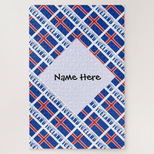 Icelandic Flag Tiled Black Personalisation Jigsaw Puzzle