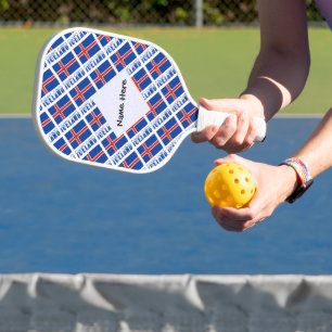 Icelandic Flag Tiled Black Personalisation  Pickleball Paddle