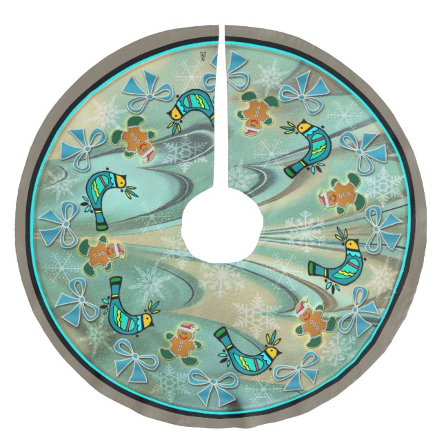 Icelandic Flow Christmas Folk Art Brushed Polyester Tree Skirt (Front)