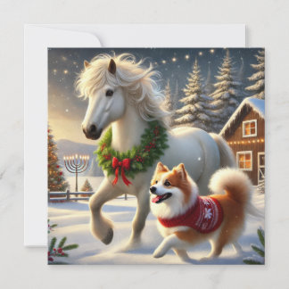 Icelandic Horse and Dog Holiday Card