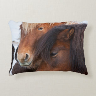 Icelandic Horse during winter on Iceland Decorative Cushion