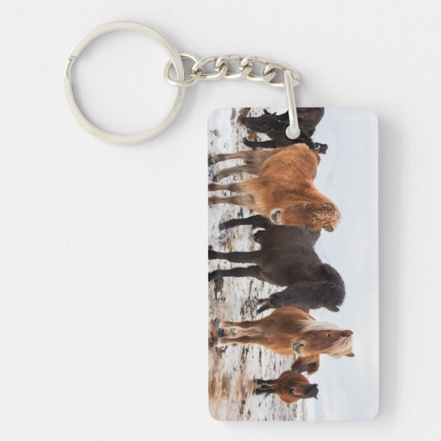 Icelandic Horse during winter on Iceland Key Ring (Front)