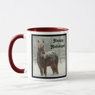 Icelandic Horse in Winter, Happy Holidays Photo  Mug