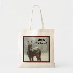 Icelandic Horse in Winter, Happy Holidays Photo Tote Bag