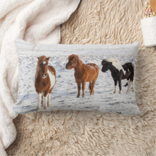 Icelandic Horse with Typical Winter Coat Lumbar Cushion