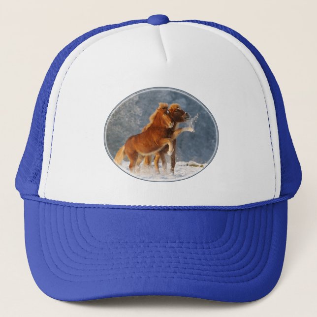 Icelandic Horses Foal Play in Snow Funny - cap (Front)