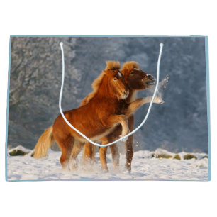 Icelandic horses foal playing in snow large gift bag