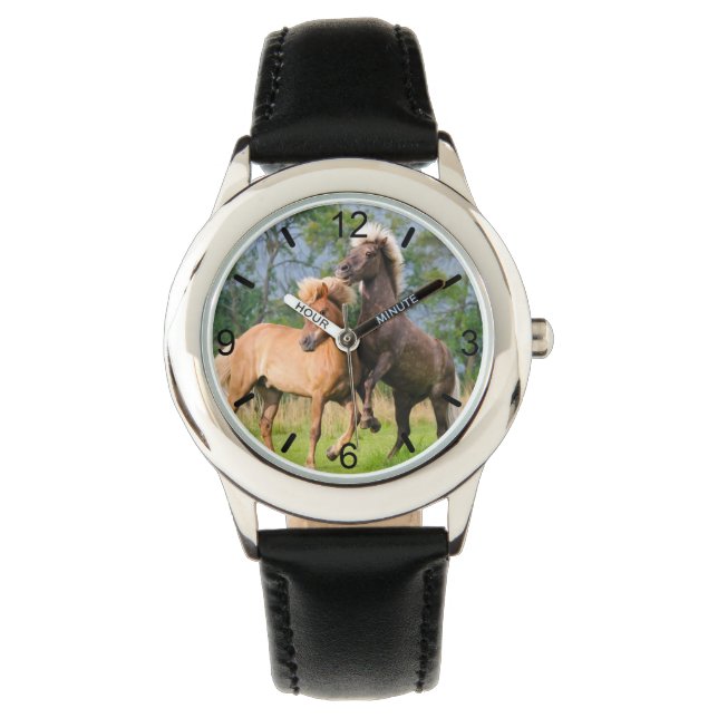 Icelandic Horses Funny Play Rearing - dial-plate - Watch (Front)